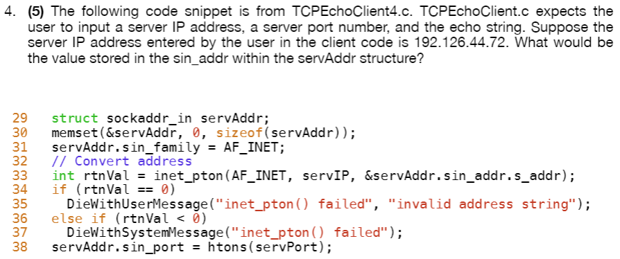 Solved 4. (5) The following code snippet is from | Chegg.com