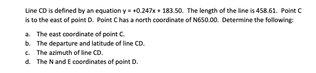 Solved Line CD is defined by an equation y=+0.247x+183.50. | Chegg.com