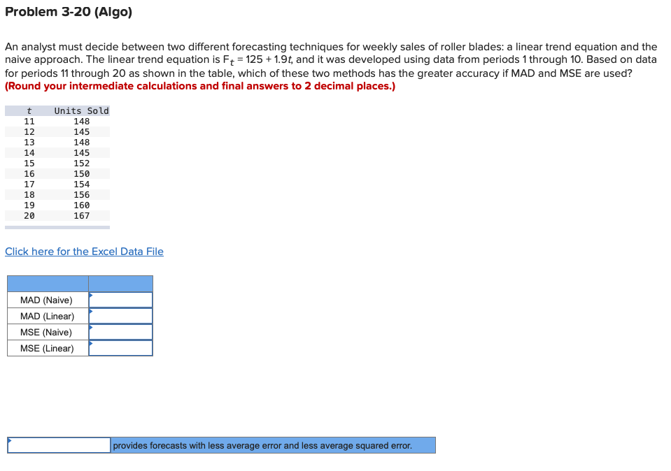 Solved Problem 3-20 (Algo) An analyst must decide between | Chegg.com