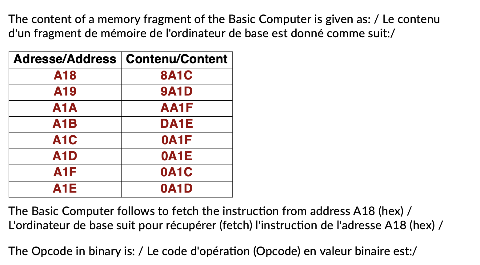 Solved The content of a memory fragment of the Basic | Chegg.com