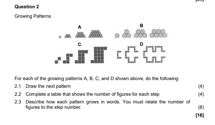 Solved Question 2 Growing Patterns For each of the growing | Chegg.com