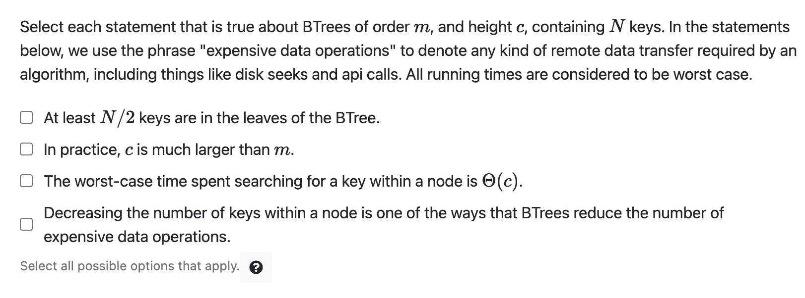 Solved Select Each Statement That Is True About BTrees Of | Chegg.com