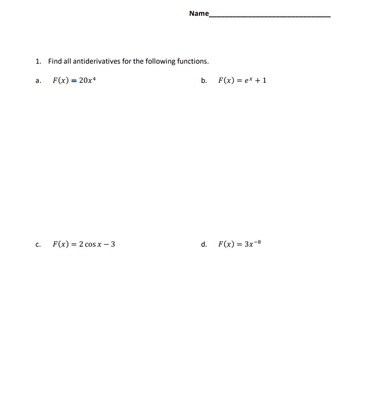 Solved Name 1 Find All Antiderivatives For The Following