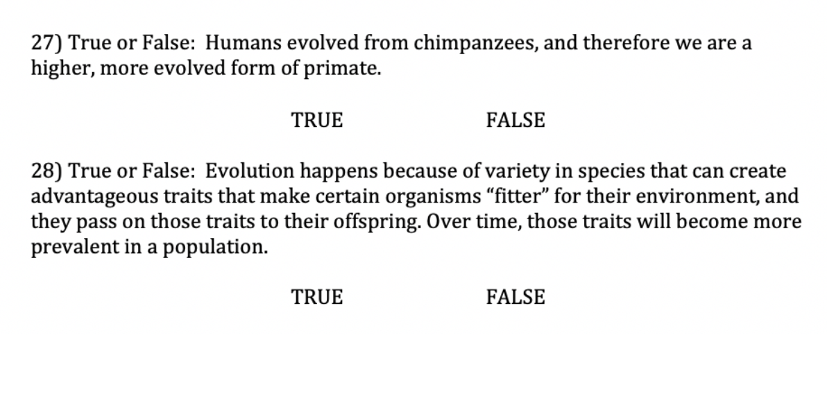 Solved 27) True or False: Humans evolved from chimpanzees, | Chegg.com