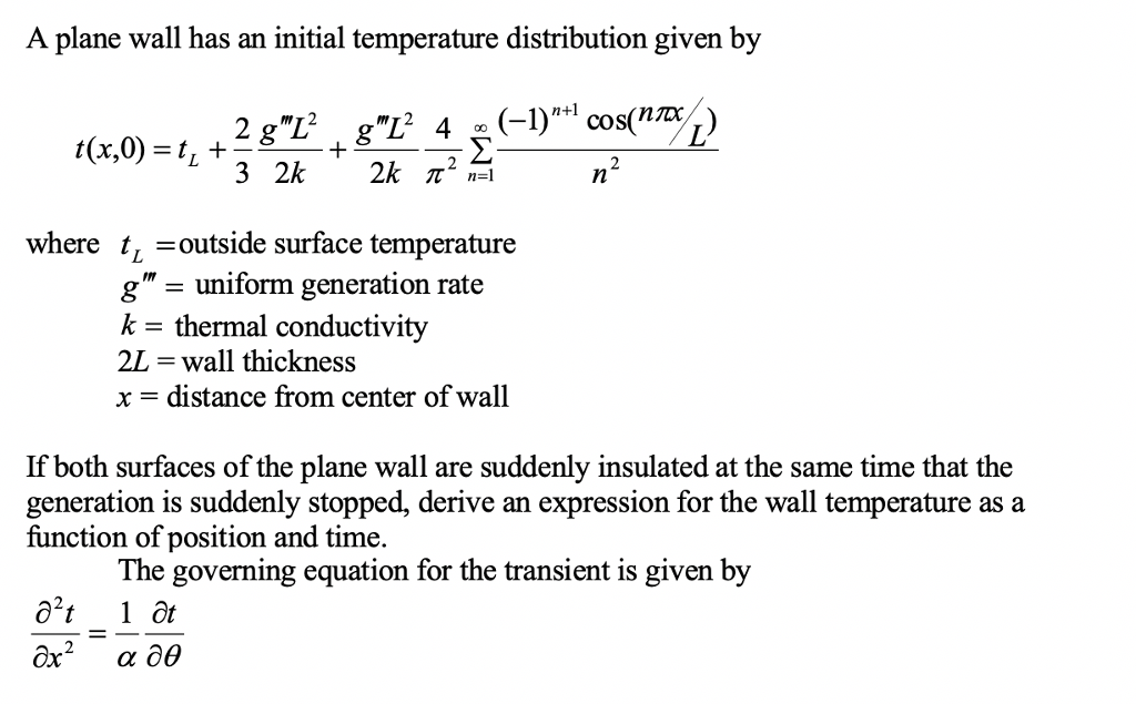 A plane wall has an initial temperature distribution | Chegg.com