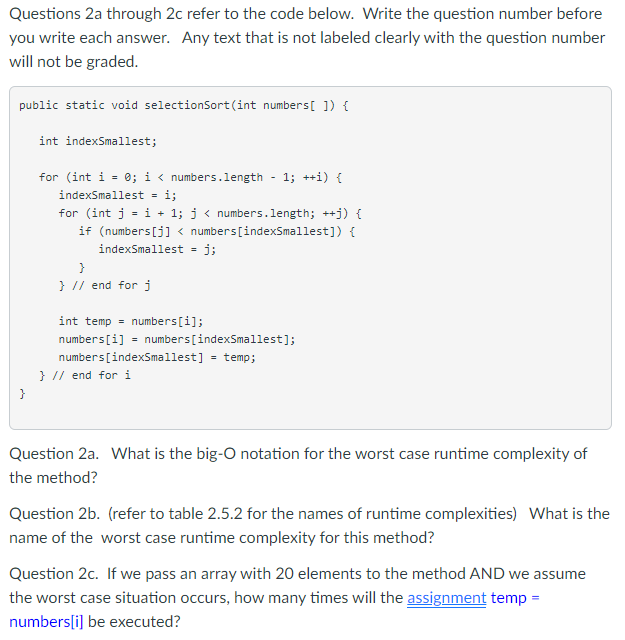 Solved Questions 2a through 2c refer to the code below. | Chegg.com