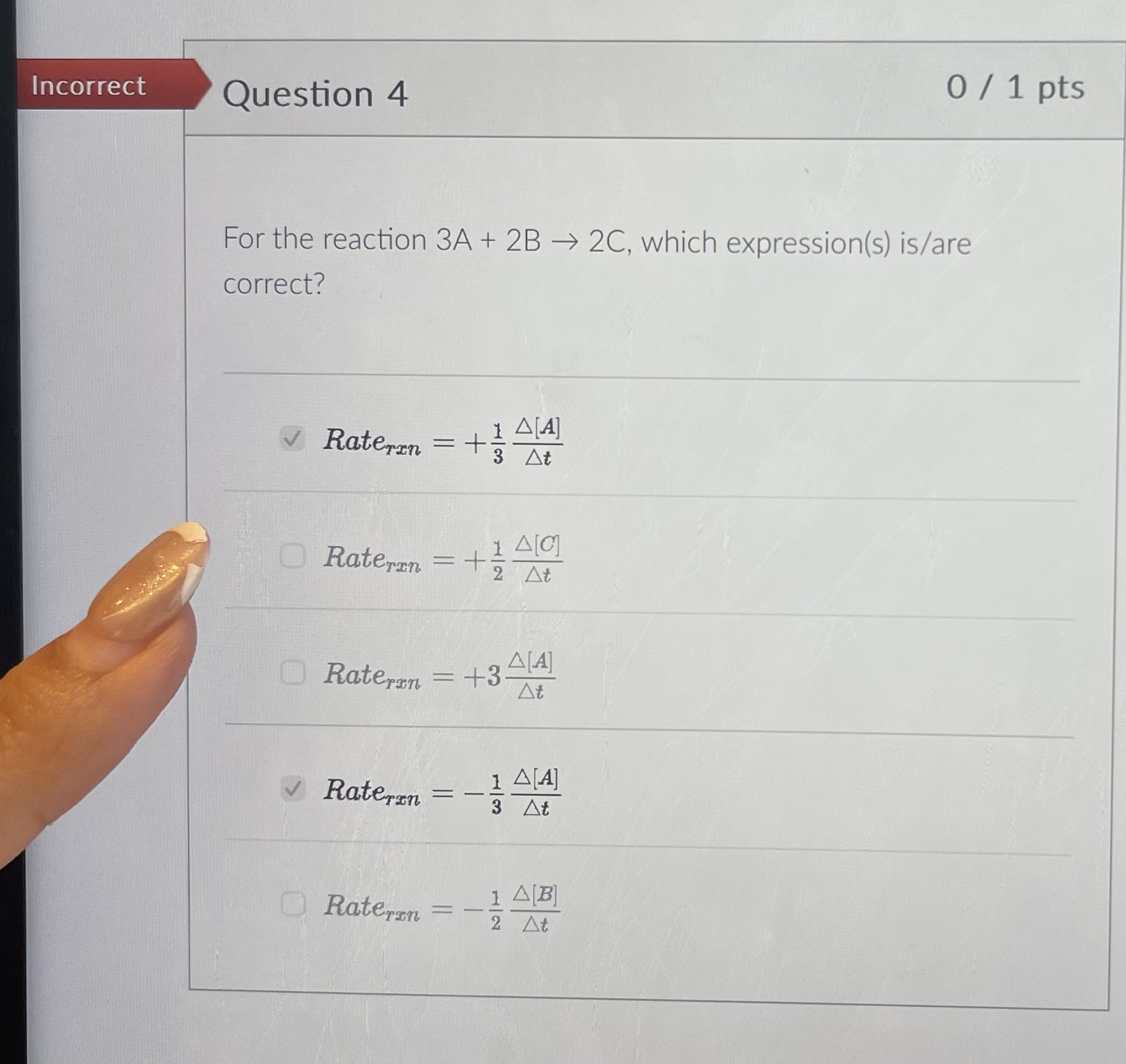 Solved For the reaction 3 A+2 B→2C, which expression(s) | Chegg.com