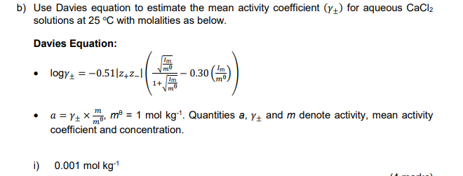 Solved B Use Davies Equation To Estimate The Mean Activity 1475