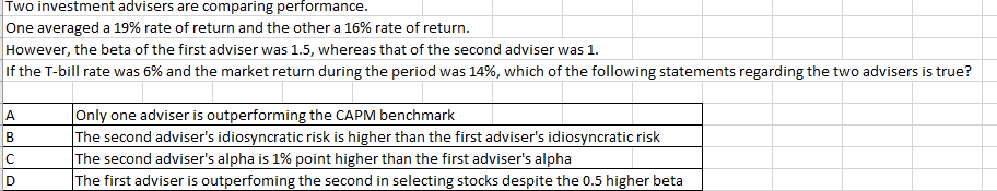 Solved Two investment advisers are comparing performance. | Chegg.com