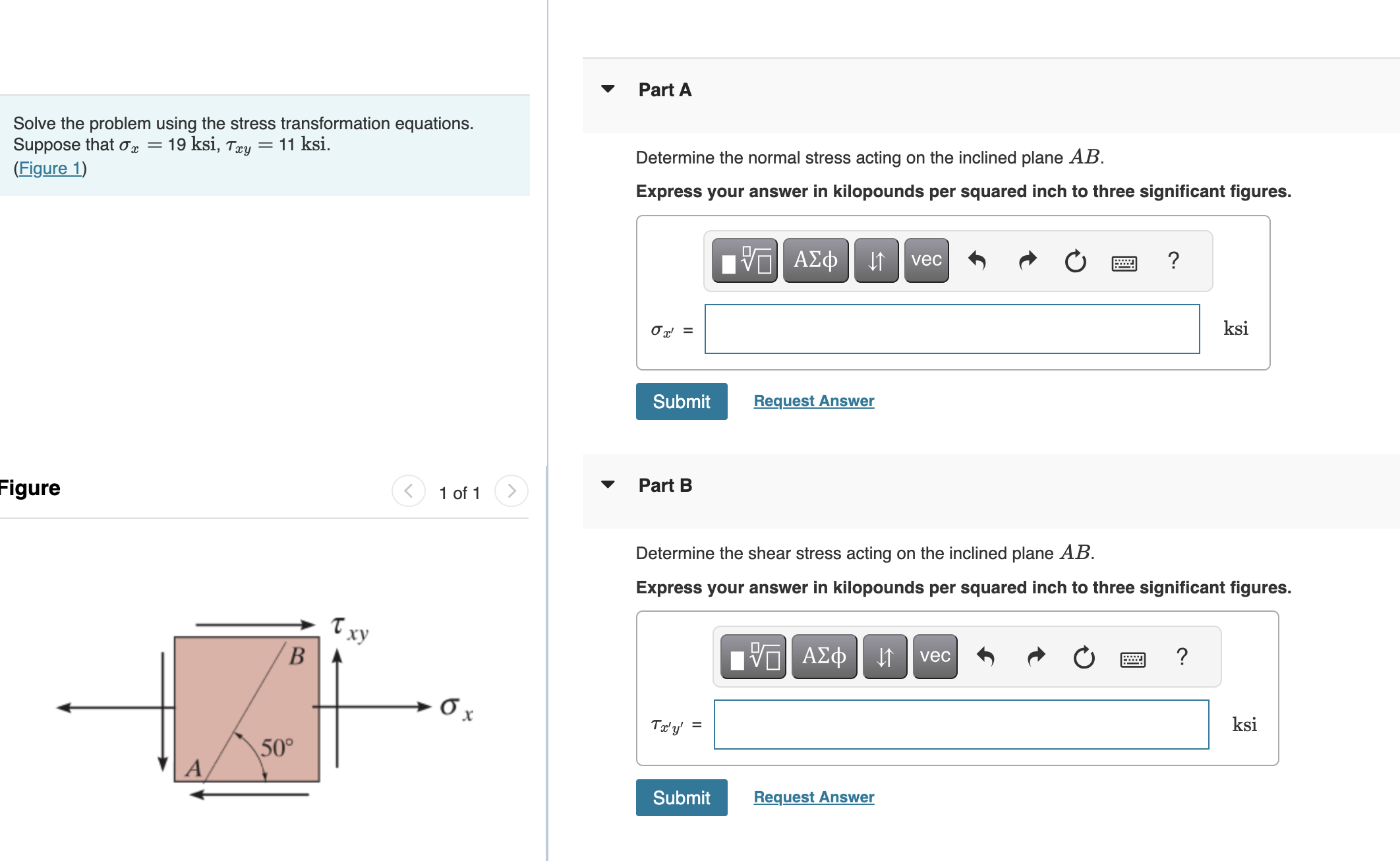 Solved Solve the problem using the stress transformation | Chegg.com