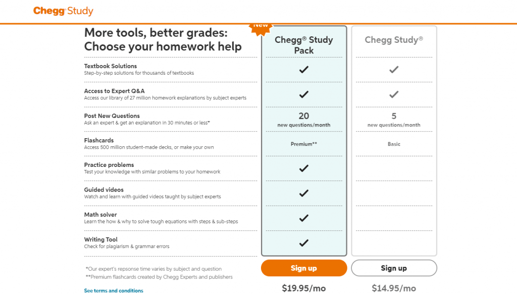 chegg homework help vs study pack