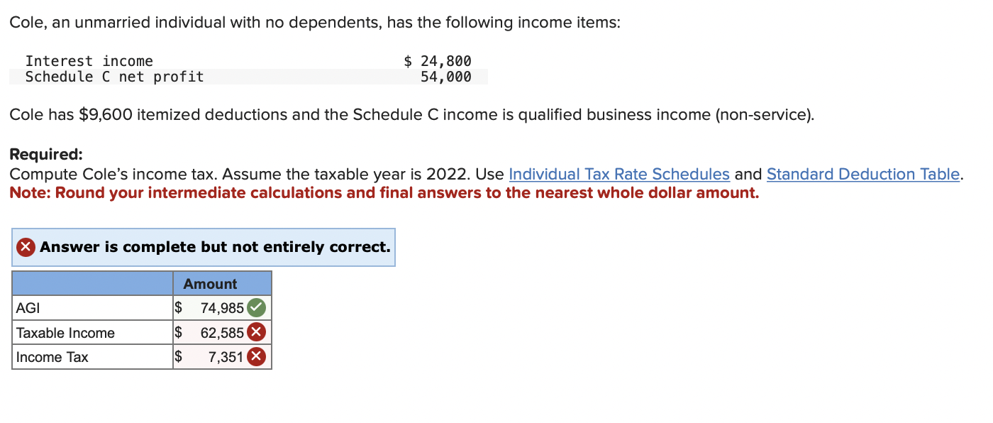 Solved Cole, an unmarried individual with no dependents, has