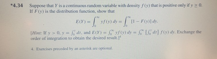 Solved *4.34 Suppose that Y is a continuous random variable | Chegg.com