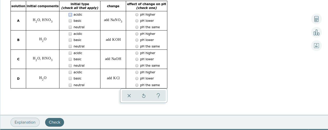 Solved Each row of the table below describes an aqueous Chegg