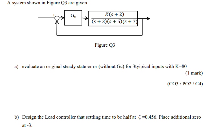 Solved A system shown in Figure Q3 are given Ge K(s + 2) (s | Chegg.com