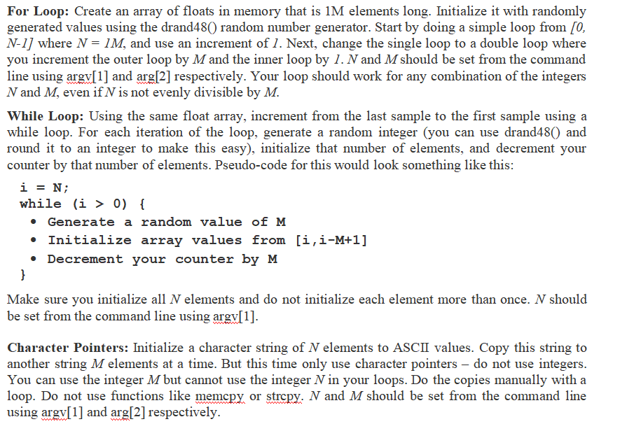 For Loop: Create an array of floats in memory that is | Chegg.com
