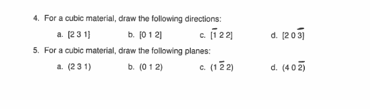 Solved d. [203] 4. For a cubic material, draw the following | Chegg.com
