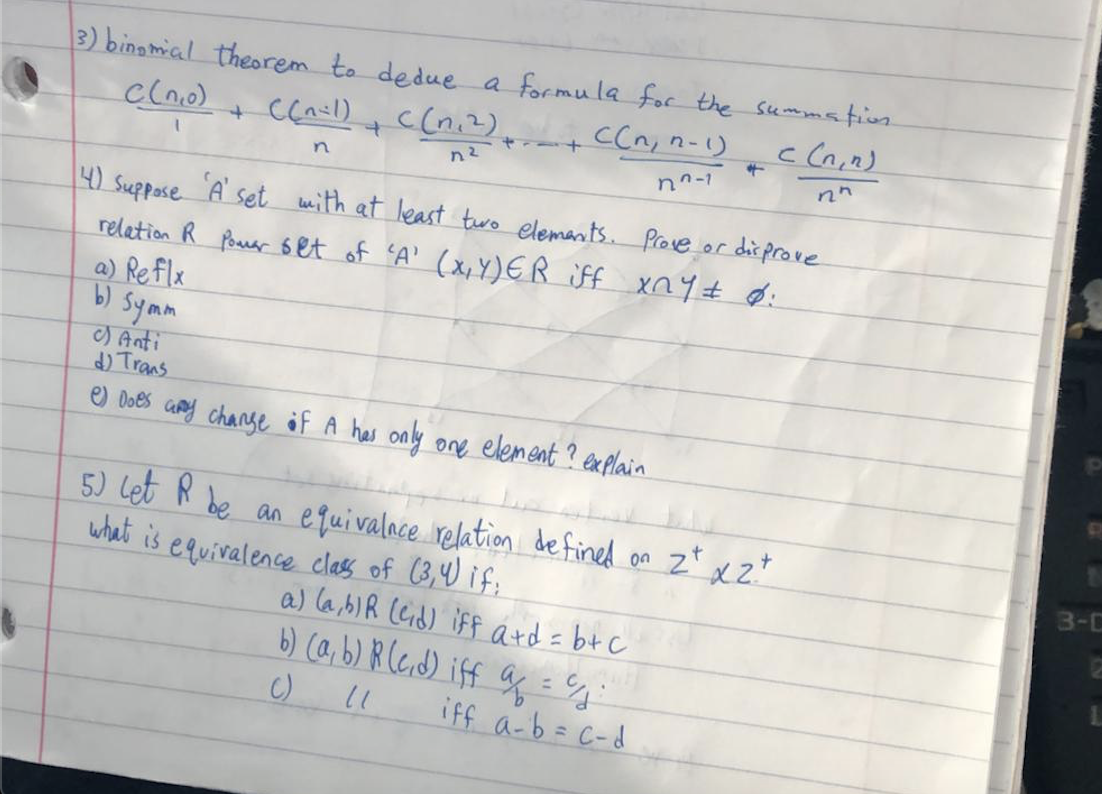 Solved 3 Binomial Theorem To Dedue A Formula For The Su Chegg Com