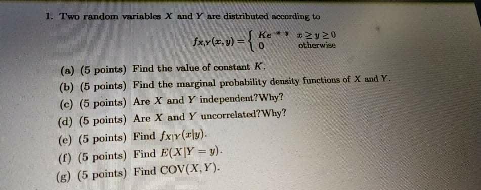 Solved 1. Two random variables X and Y are distributed | Chegg.com