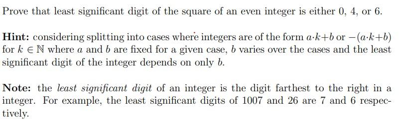 Solved Prove That Least Significant Digit Of The Square Of 