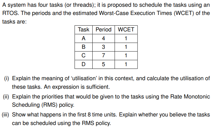 Solved A system has four tasks (or threads); it is proposed | Chegg.com