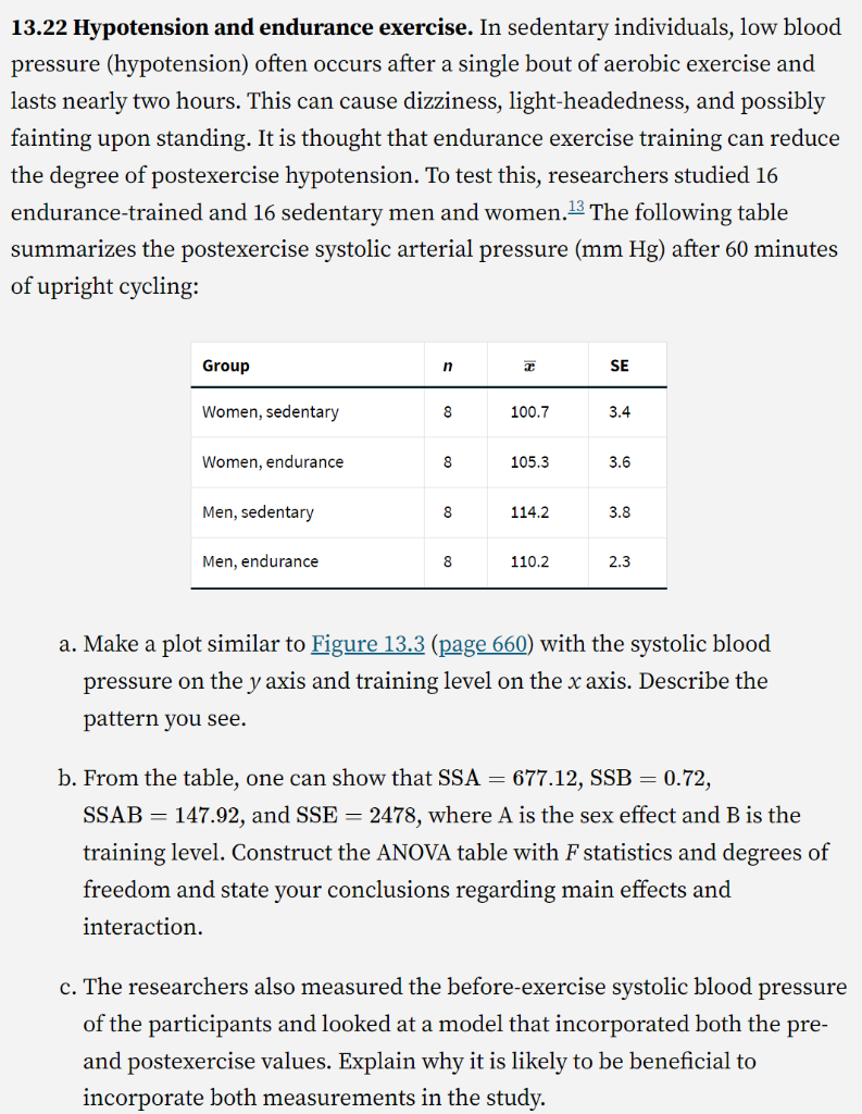 Solved 13.22 Hypotension and endurance exercise. In Chegg