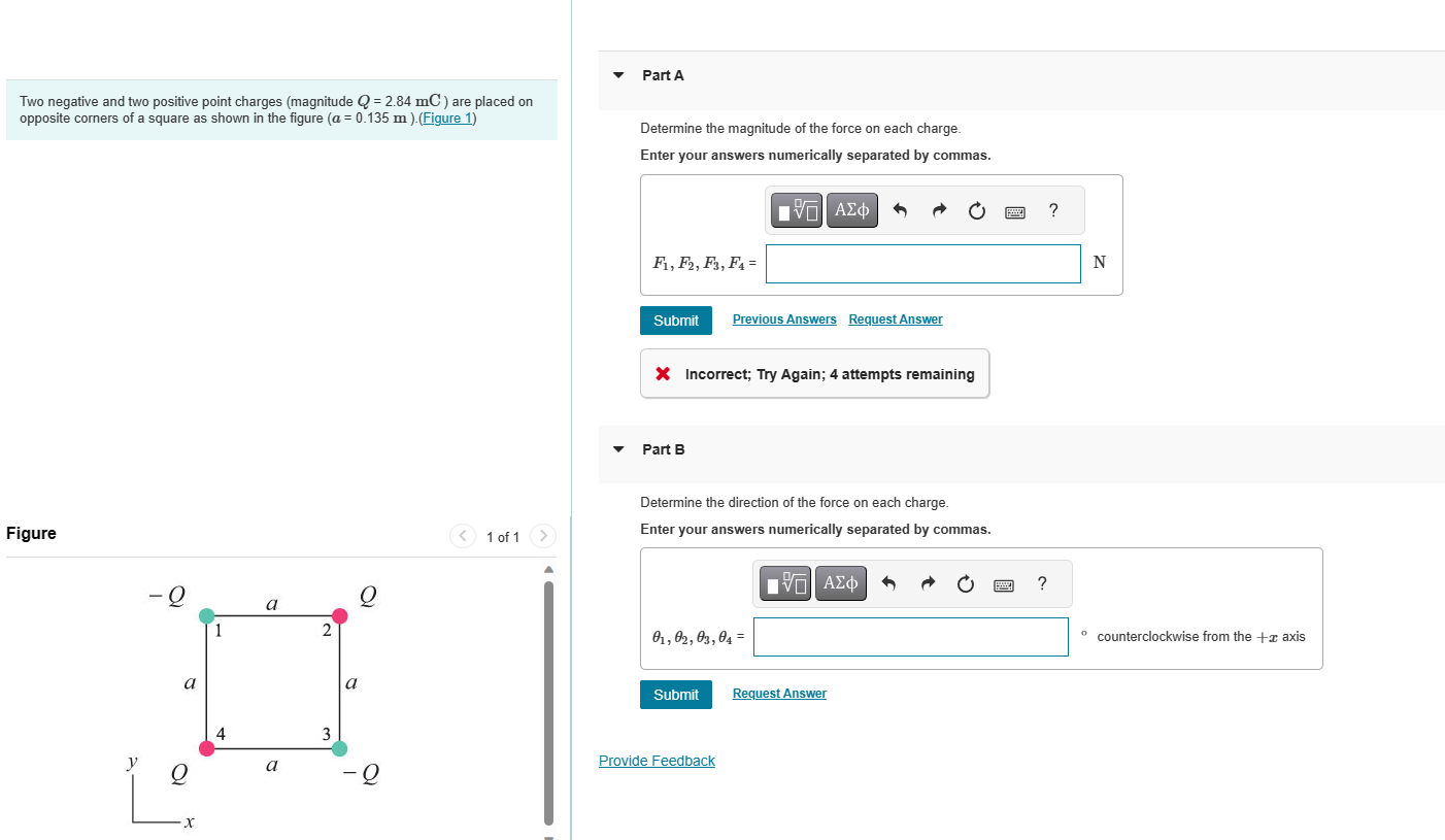 Two negative and two positive point charges | Chegg.com