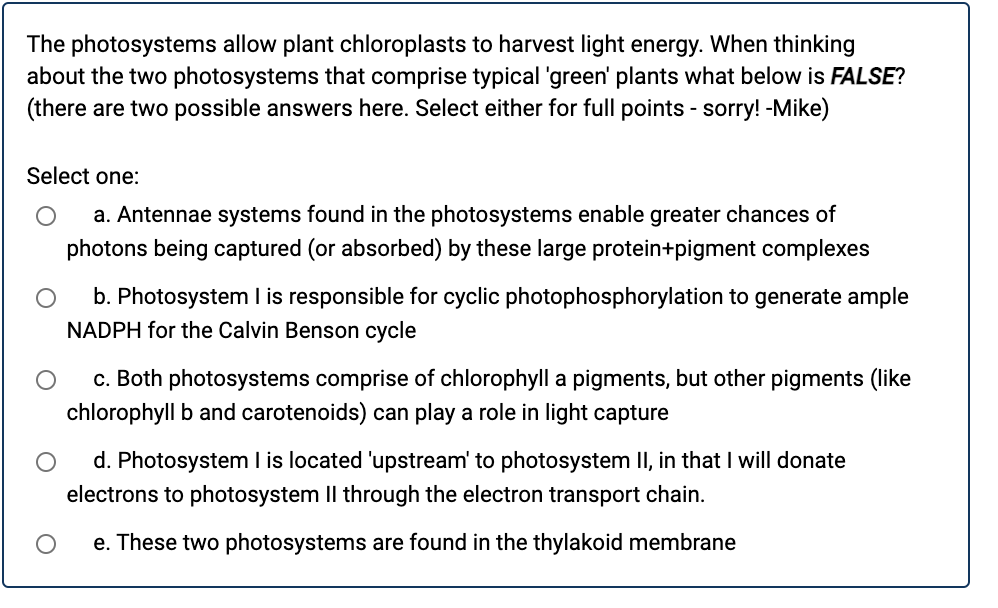 Solved The photosystems allow plant chloroplasts to harvest