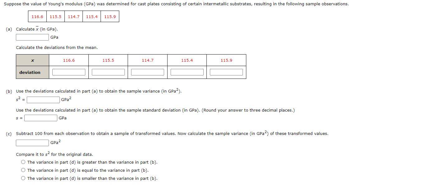 Solved Calculate The Deviations From The Mean. (b) Use The | Chegg.com