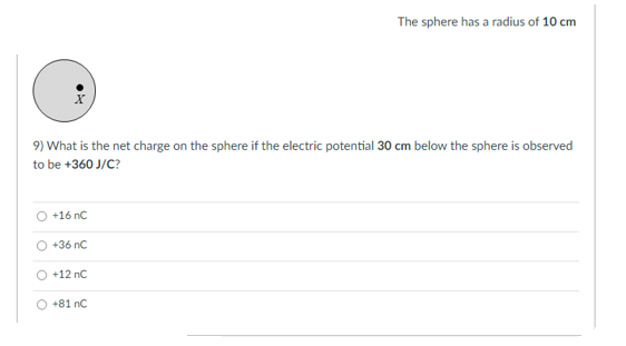 total charge on a sphere of radius 10 cm