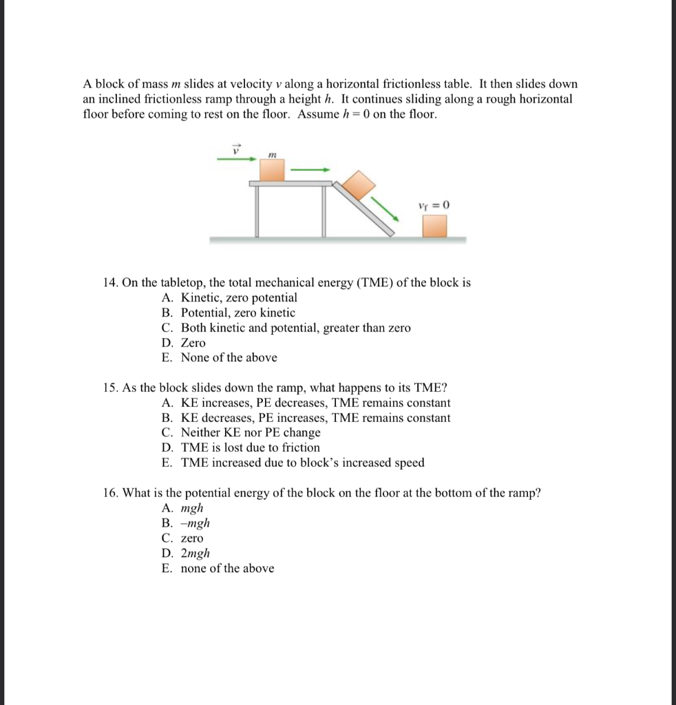 Solved A block of mass m slides at velocity v along a | Chegg.com