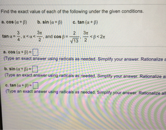 Solved Find the exact value of each of the following under | Chegg.com