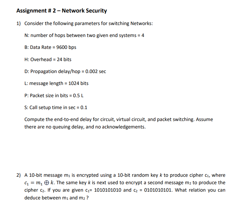 Solved Assignment \# 2 - Network Security 1) Consider the | Chegg.com