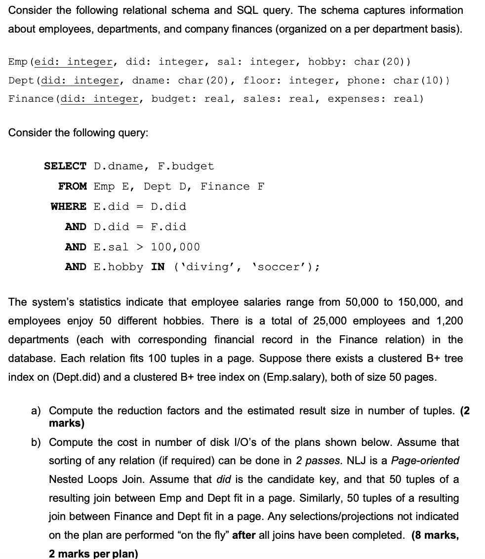 Consider the following relational schema and SQL | Chegg.com
