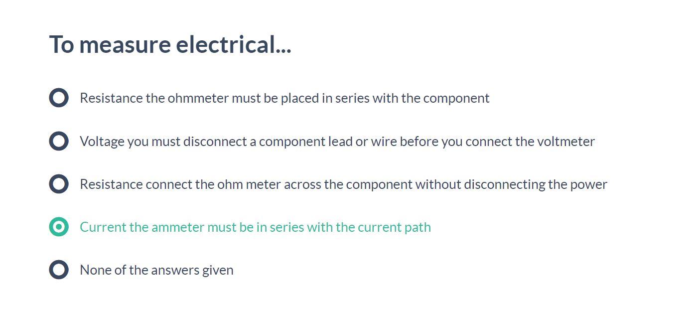 Solved To measure electrical... Resistance the ohmmeter must