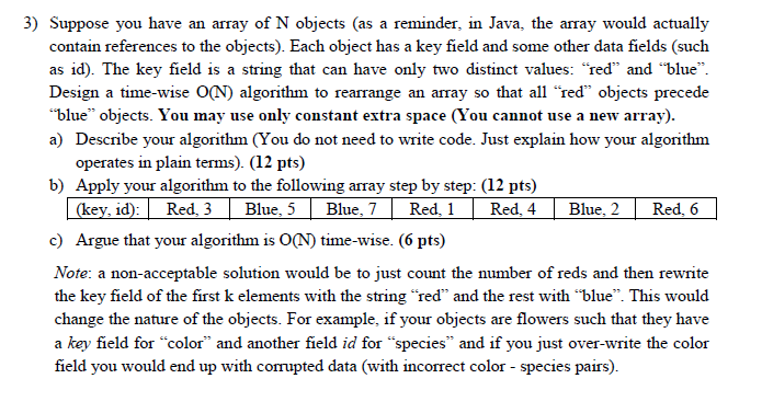 Solved 3) Suppose you have an array of N objects (as a | Chegg.com