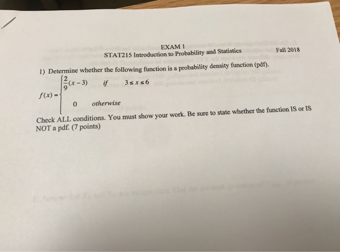 Solved EXAM 1 STAT215 Introduction to Probability and | Chegg.com