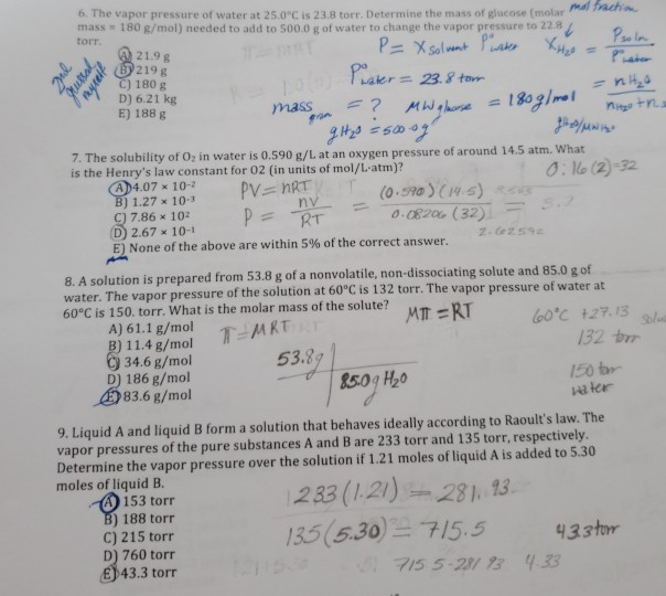 Solved 6. The vapor pressure of water at 25.0°C is 23.8 | Chegg.com