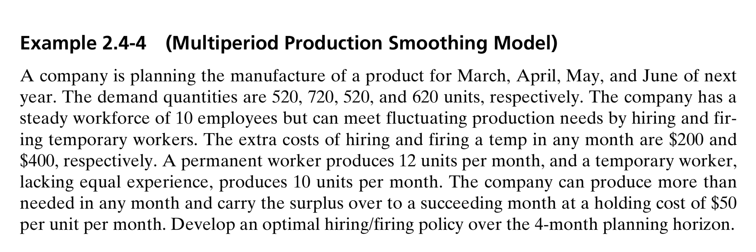 Solved Example 2.44 (Multiperiod Production Smoothing