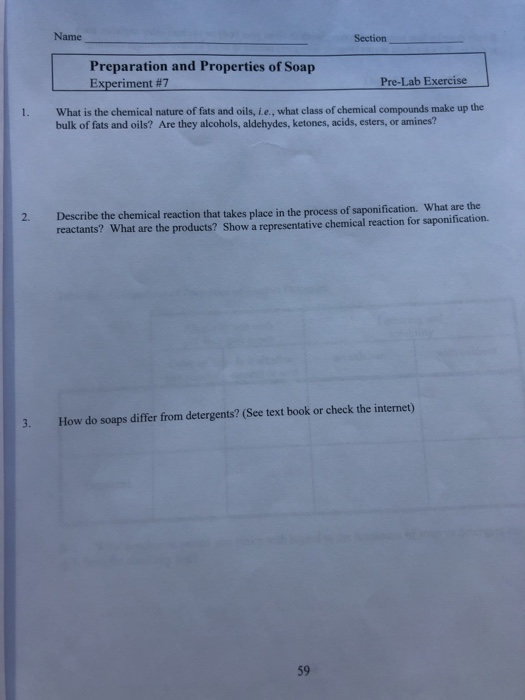 Solved Name Section Preparation and Properties of Soap