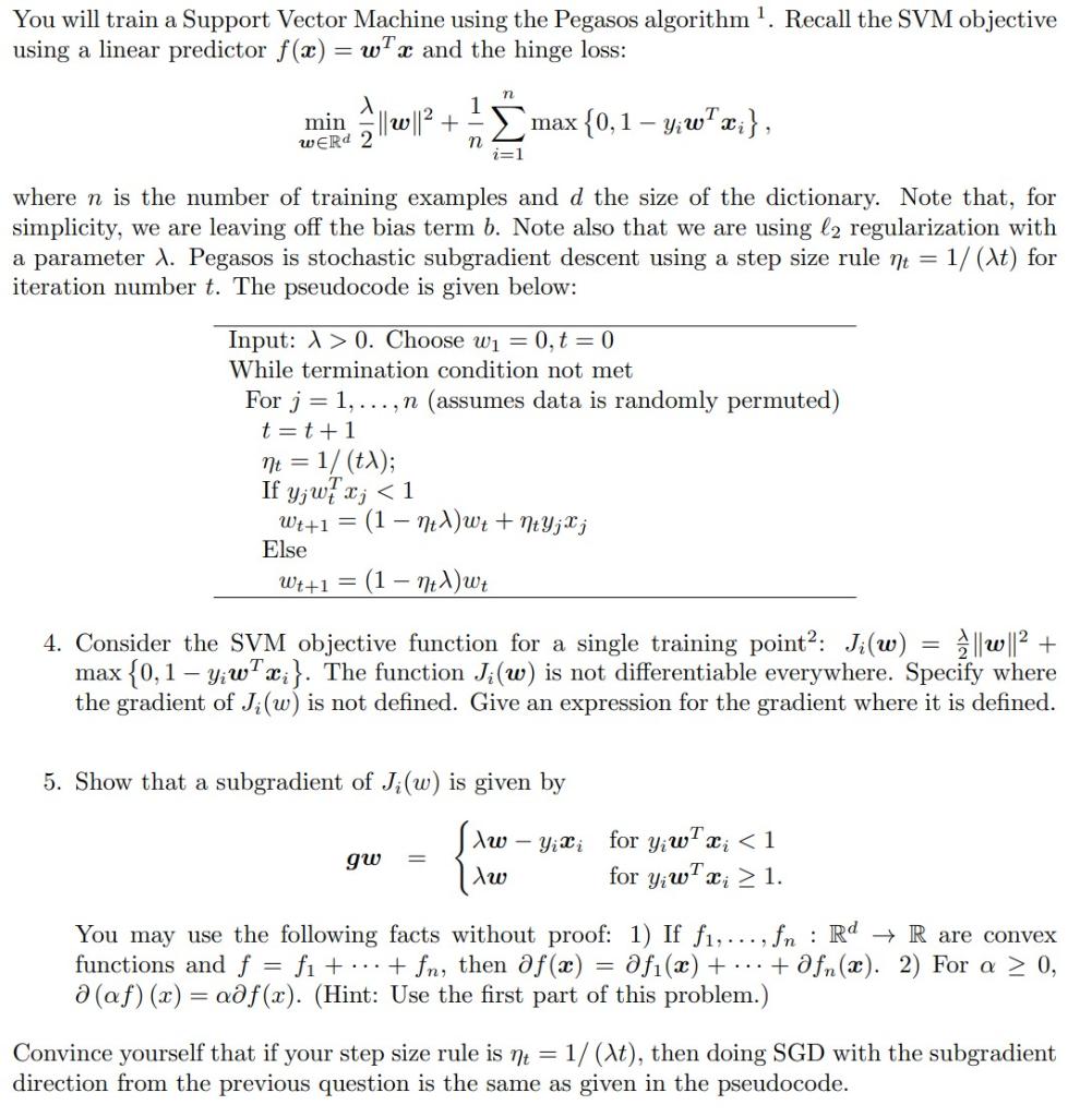 Solved You will train a Support Vector Machine using the | Chegg.com