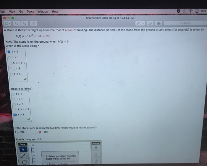 Hit At One Point Math Solved I need help with when it would hit the ground if it | Chegg.com