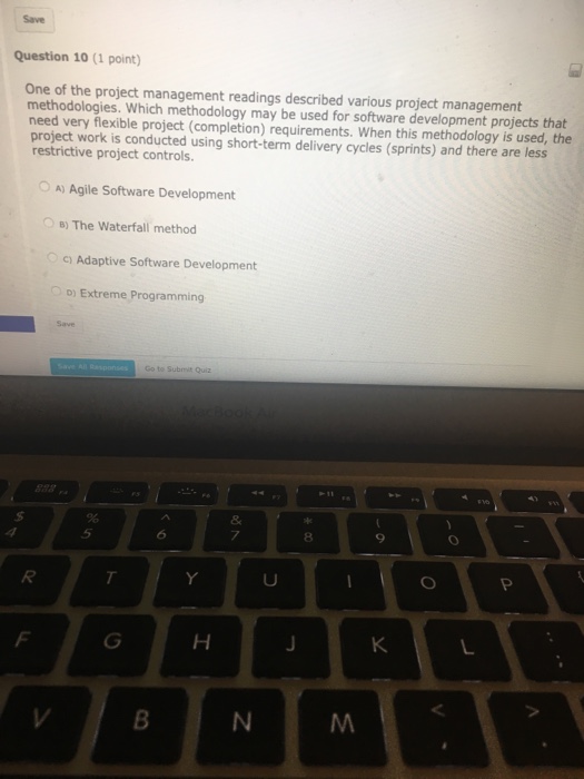 Solved Question 9 (1 point) In one of the project management | Chegg.com