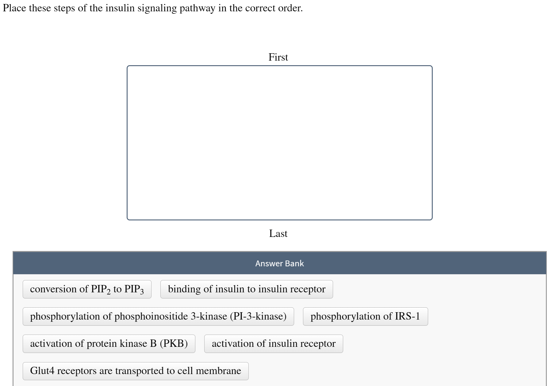 Solved Place these steps of the insulin signaling pathway in | Chegg.com