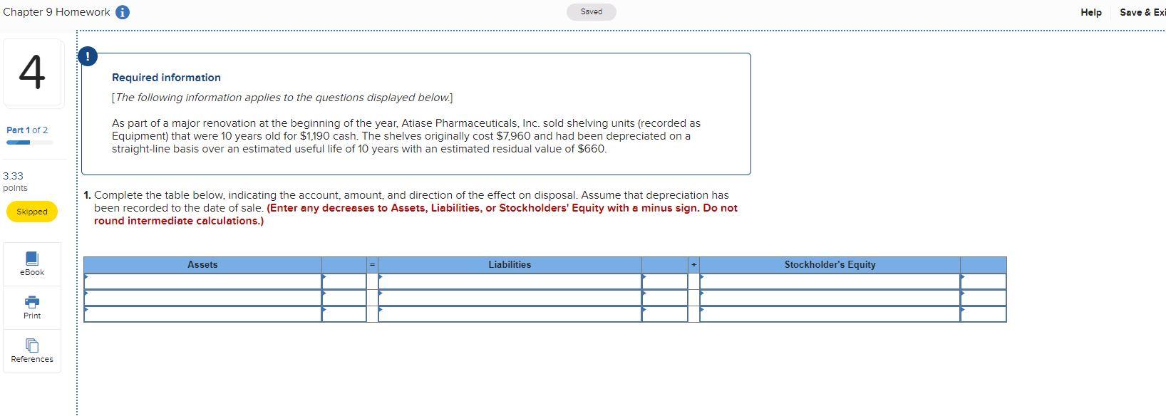 Solved Chapter 9 Homework Saved Help Save & ExE 4. Required | Chegg.com