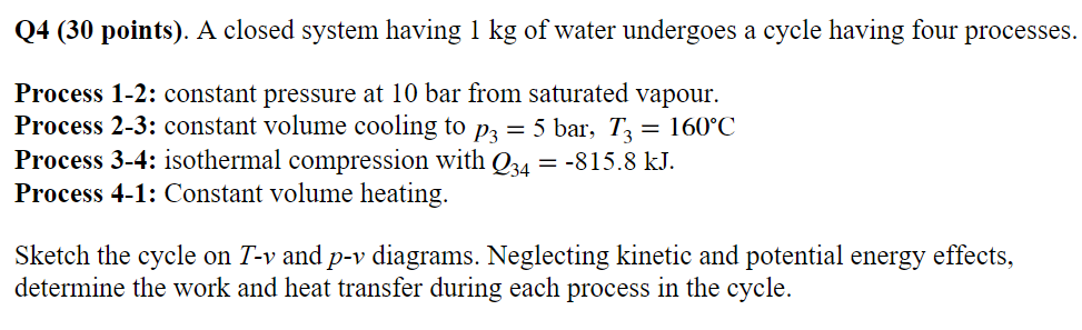 Solved Q4 30 points . A closed system having 1 kg of water