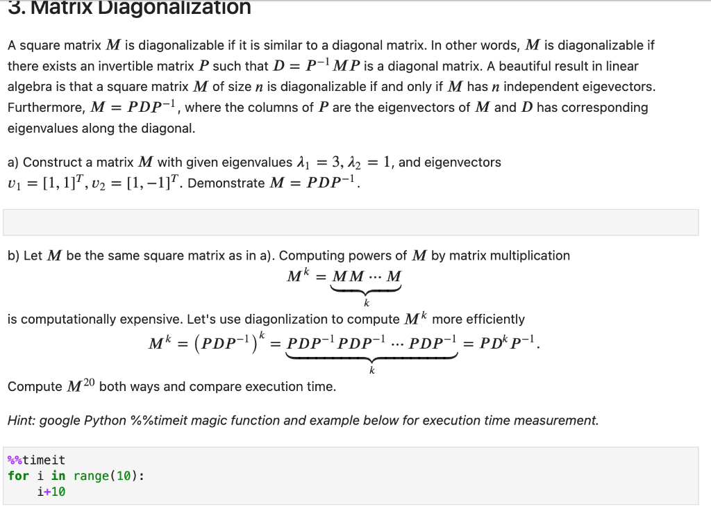Solved 3. Matrix Diagonalization A square matrix M is | Chegg.com