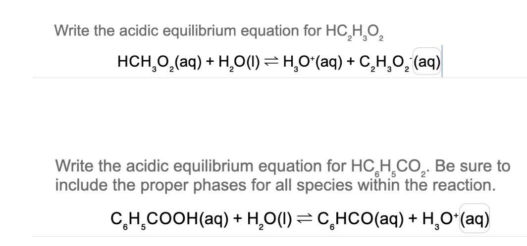 Solved Write the acidic equilibrium equation for HC2H3O2 | Chegg.com