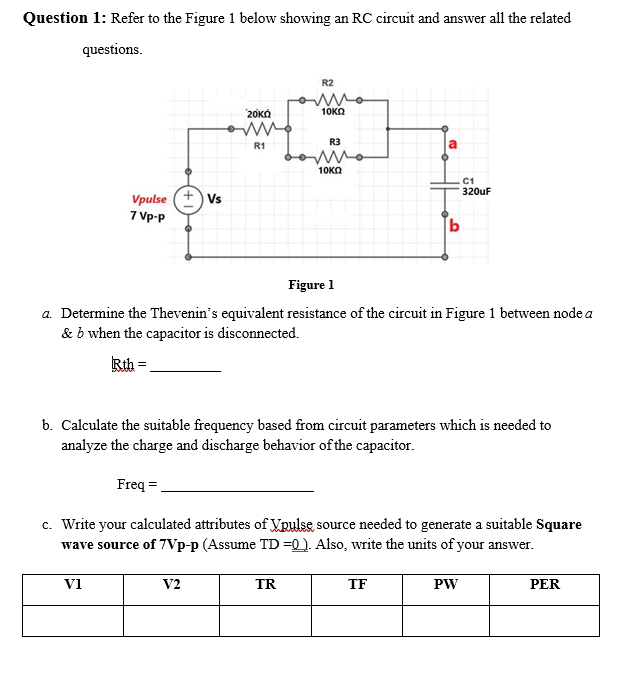 Solved Question 1: Refer to the Figure 1 below showing an RC | Chegg.com