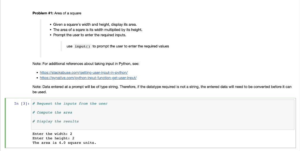Solved Problem #1: Area of a square - Given a square's width | Chegg.com